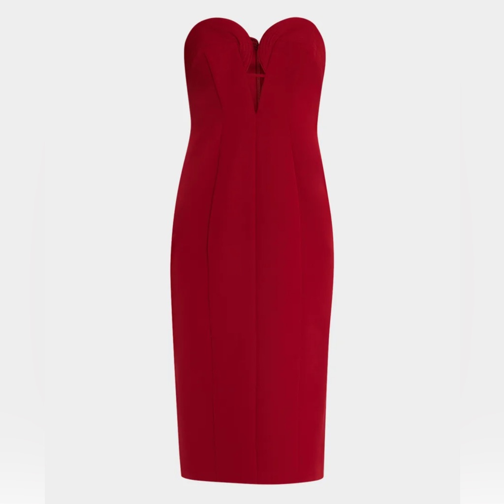 Liv Foster Strapless Plunging Stretch Crepe Midi Dress Bodycon Wine Red Sz 6 New